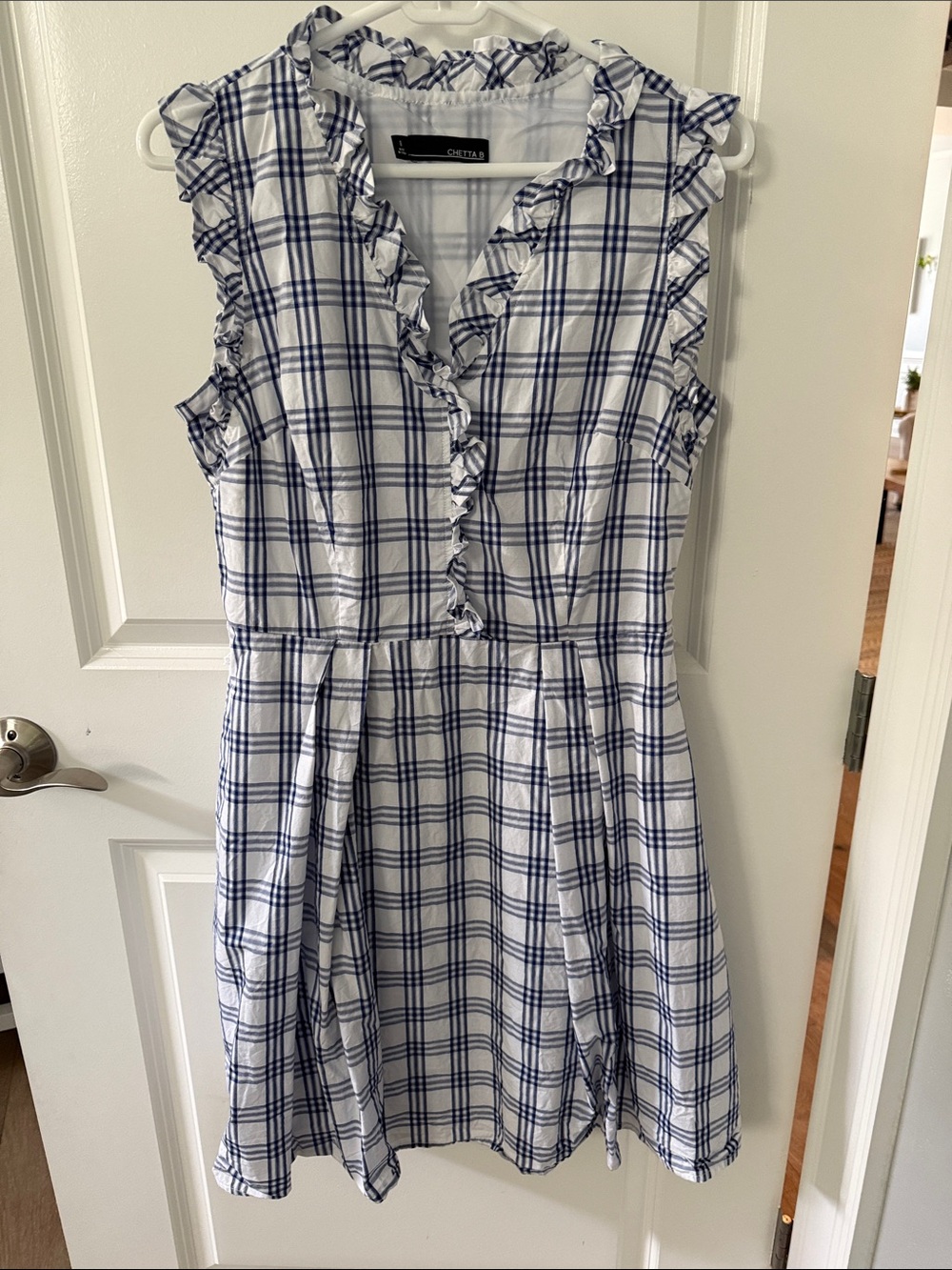 Chetta B White and Blue Plaid Ruffle Dress for Girls